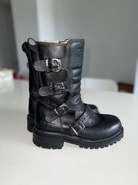GBX 4-Buckle Black Leather Biker Combat Boots Size 8 M
